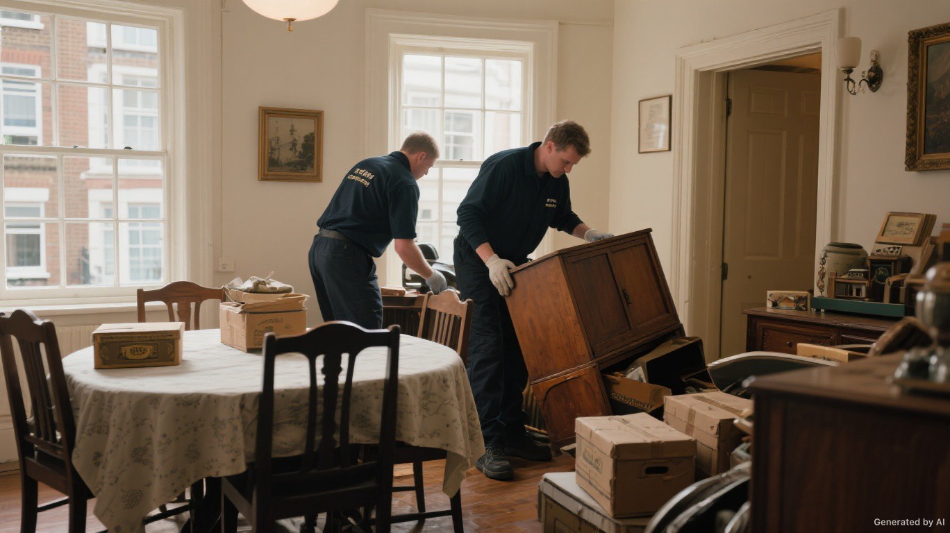 Respectful probate clearance team carefully clearing old furniture and household contents from a traditional Knightsbridge SW7 house — Probate House Clearance
